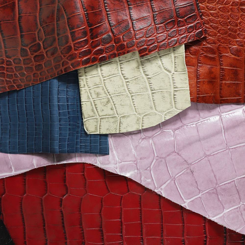 Morceaux De Cuir Fantaisie Imitation Croco De Divers Coloris Cuirtex