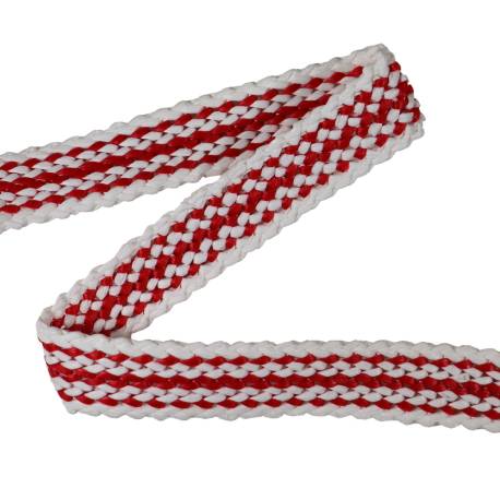 Sangle tressée synthétique blanc/rouge